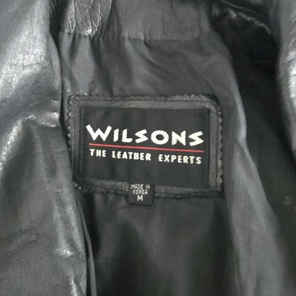 Wilson Leather Jacket Women M Black Button Drawstring Tie Shawl Biker‎ 90s City - Picture 9 of 10